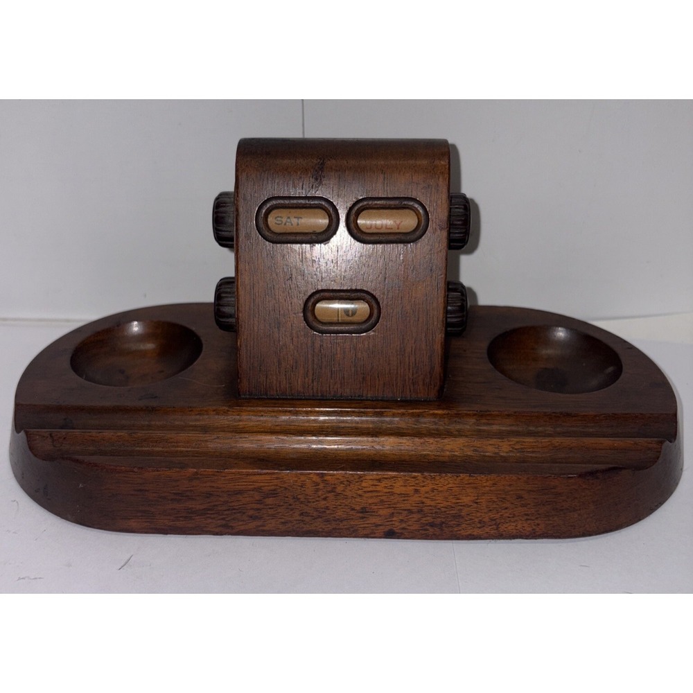 Vintage Wood Perpetual Calendar and Desk Organizer by Finch and‎ McCullough